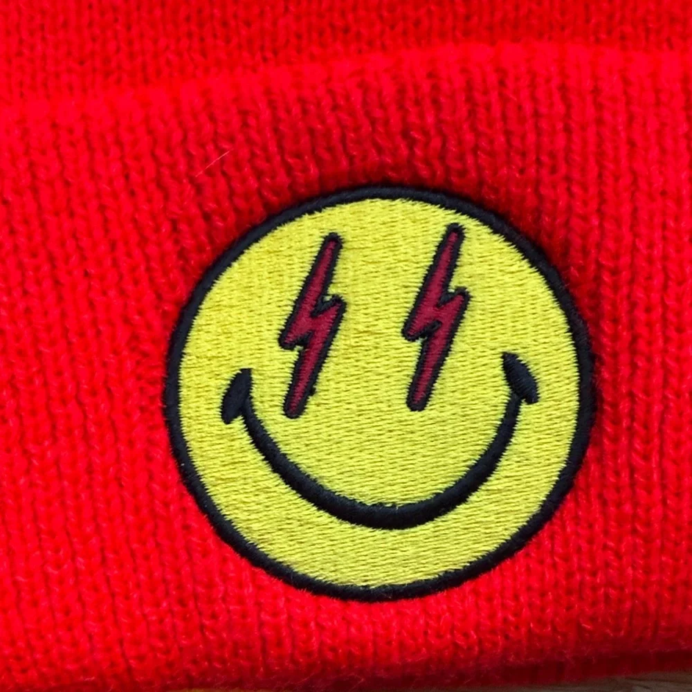 Aviator Nation Red Beanie with Yellow Smiley - Picture 6 of 7